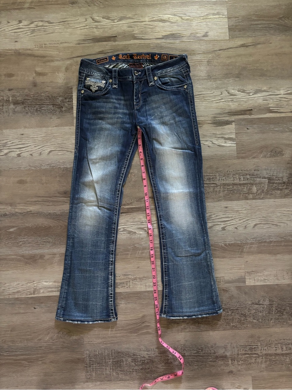 Rock Revival Women's Faded Blue Bootcut Jeans with Embroidered Pockets